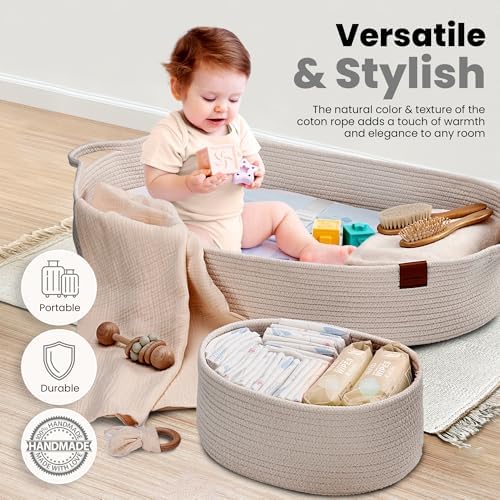 Top view of PeraBella cotton rope basket for baby nursery storage