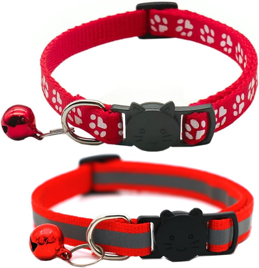 VZSRWGK adjustable pet collar pair highlighting the differences between the paw print design and the solid reflective stripe
