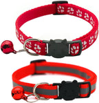 VZSRWGK adjustable pet collar pair highlighting the differences between the paw print design and the solid reflective stripe