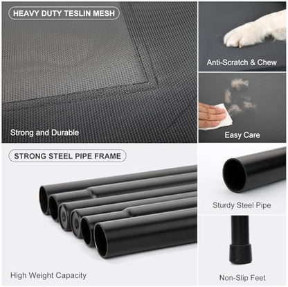 50" Lx32 Wx8 H Cooling Elevated Dog Bed for Large Dogs with Non-Slip Floor Protectors & Breathable Mesh, Raised Indoor & Outdoor Dog Cot Pet Hammock, Grey - Image 4