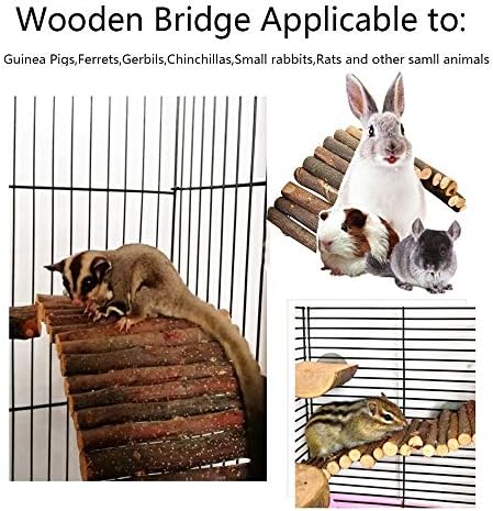 Extra large wooden ladder bridge displayed with a chinchilla inside a pet enclosure