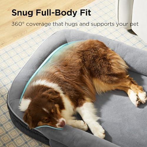 Bedsure Orthopedic Dog Beds Large Sized Dog - 360 degrees Oval Bolster Large Dogs Bed for Senior Dogs with Waterproof Washable Cover, Big Comfort Pet Sofa Couch with Ultra-Soft Fleece, Grey, 35" - Image 4