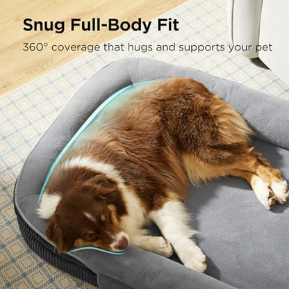 Bedsure Orthopedic Dog Beds Large Sized Dog - 360 degrees Oval Bolster Large Dogs Bed for Senior Dogs with Waterproof Washable Cover, Big Comfort Pet Sofa Couch with Ultra-Soft Fleece, Grey, 35" - Image 4