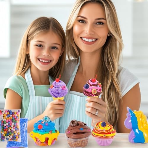 Assorted food animal and fruit slime charms from the Sowaka kit spread out