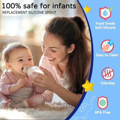 Six pack bundle of clear silicone replacement teats for infant training cups.