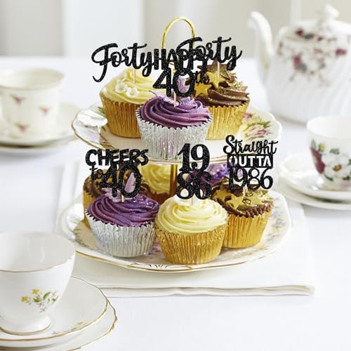40th birthday dessert table decor with glitter picks