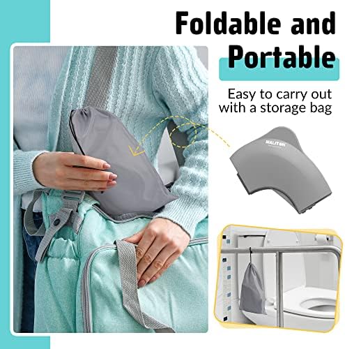 Maliton travel potty seat being tucked easily into a compact diaper bag for travel convenience.