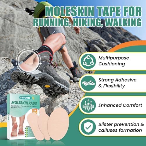 Multi-shape moleskin adhesive tape for sports and running shoe comfort.