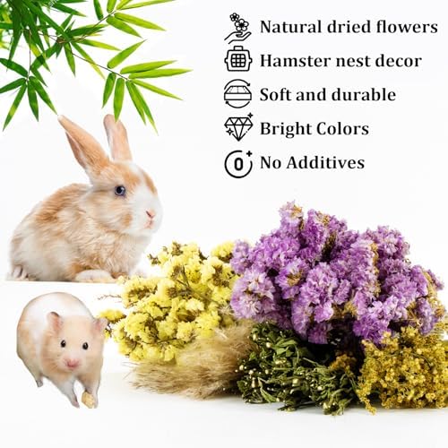 Sukh 42Pcs Herb Bedding Habitat Decor - Natural Flower Hamster Mate Herbs Sprays Cage Safe Pet Accessories Decorations Hideout for Hamsters Mouse Guinea Pig Dwarf Gerbils Syrian Mice - Image 4