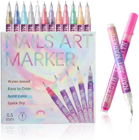 12 Colors Nail Art Pens Set, 2025 Upgrade Nail Art Markers, 0.5mm Fine Tip DIY Quick Dry Graffiti Dotting & Liner Pens for Gel Nails, 3D Nail Polish Pens for Painting, Nail Art Drawing Tool (1 Set) - Image 1
