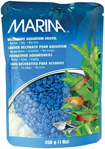 Top view of blue decorative gravel in 1 pound bag