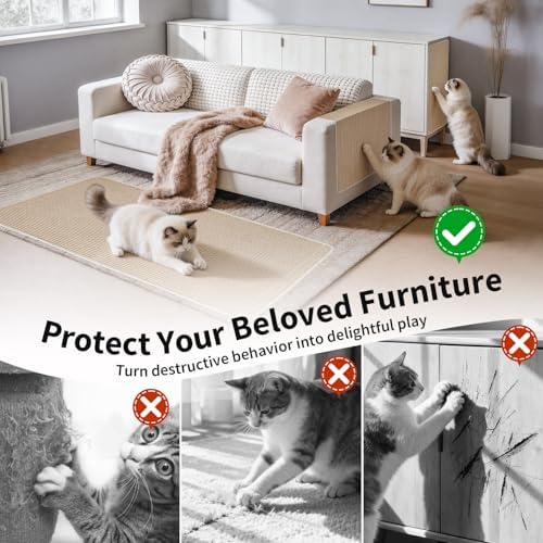 Medium beige Petinstinct cat scratch panel showing included adhesive tape backing