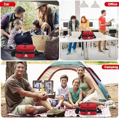 Poygik red portable first aid box with reinforced handle for vehicle storage.