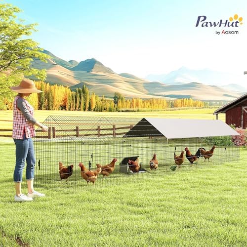 PawHut Metal Chicken Coop, Large Chicken Run with Water-Resistant & Anti-UV Cover for 7-9 Hens, Outdoor Hen House Rabbit Hutch with 10 Doors for Duck, Small Animal, for Backyard, 21' x 3.5' x 3.6' - Image 3