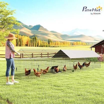 PawHut Metal Chicken Coop, Large Chicken Run with Water-Resistant & Anti-UV Cover for 7-9 Hens, Outdoor Hen House Rabbit Hutch with 10 Doors for Duck, Small Animal, for Backyard, 21' x 3.5' x 3.6' - Image 3