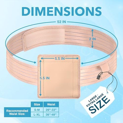 The protective pouch area of the JJ CARE PEG tube belt designed for discreet concealment.