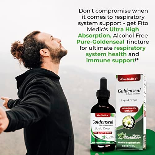 Fito Medics Goldenseal alcohol free liquid supplement bottle showing ingredients and dosage instructions