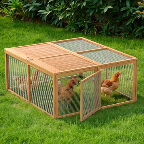 Chicken Coop Run Rabbit Cage No Assembly Portable Chicken Run Bunny House with Top & Side Opening Doors,Outdoor Small Animal Playpen Wooden Chicken Brooder Box Guinea Pig Cage 45"x 42"x 20" - Image 2