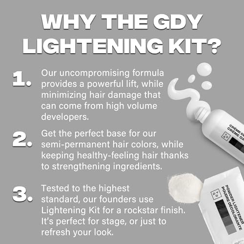 Good Dye Young home bleaching kit showing safe level four to five hair lifting results.