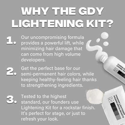 Good Dye Young home bleaching kit showing safe level four to five hair lifting results.