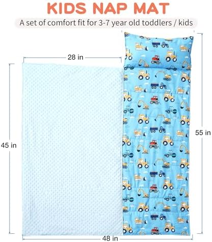 Bunnikins & Clover travel sleeping mat laid flat displaying full length measurements for children.