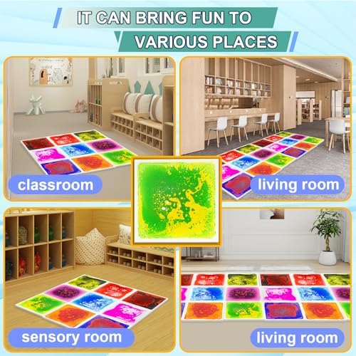 Close up view of liquid sensory floor mats for kids highlighting the non-slip textured backing layer.