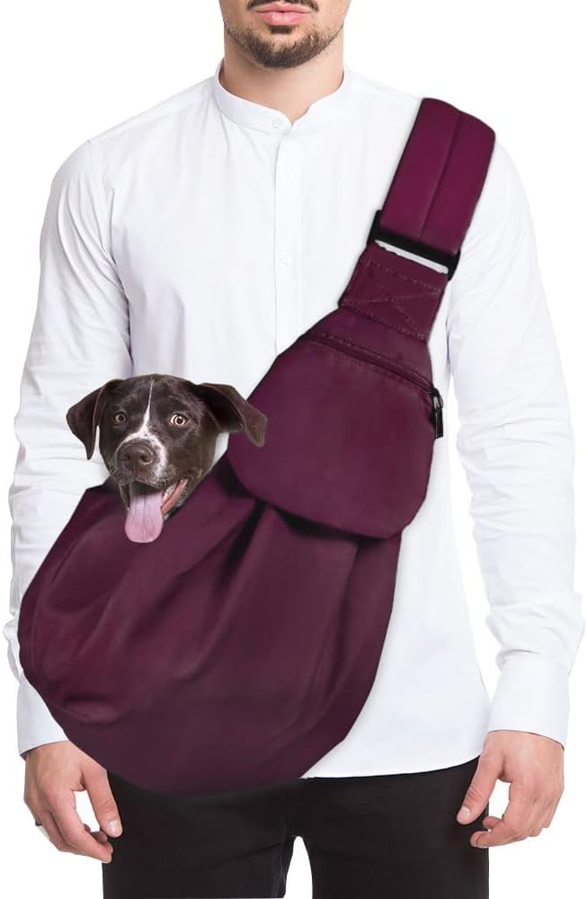 SlowTon Dog Carrier Sling - Thick Padded Shoulder Strap Adjustable Dog Carriers for Small Dogs, Puppy Carrier Purse for Pet Cat with Front Zipper Pocket Safety Belt Machine Washable (Grey L) - Image 14