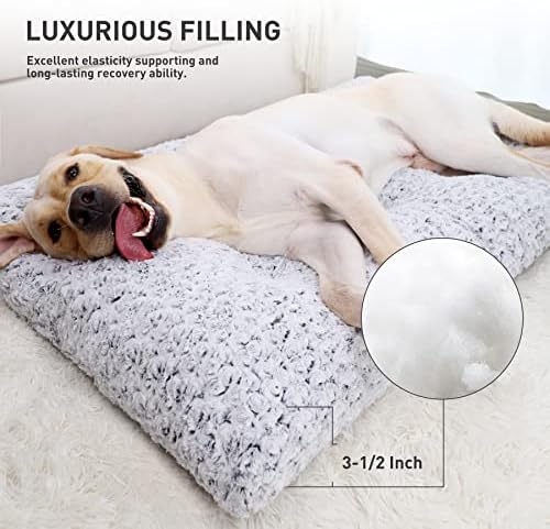 KSIIA Washable Dog Bed Deluxe Plush Dog Crate Beds Comfy Kennel Pad Anti-Slip Pet Sleeping Mat for Large, Jumbo, Medium, Small Dogs Breeds, 35" x 23", Gray - Image 4