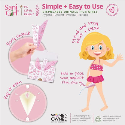 Side view of SaniGirl disposable paper pee funnel for kids