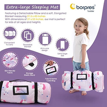 Extra thick quilted padding base of the BORPRES daycare sleeping mat shown from the side