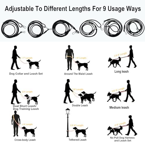 Hands Free Dog Leash Crossbody & Waist for Walking, 9-in-1 No Pull Dog Harness & Leash Set, Heavy Duty Waterproof Slip Lead for Large Medium Breeds (20-120lbs, Black) - Image 6