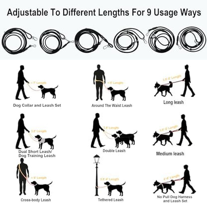 Hands Free Dog Leash Crossbody & Waist for Walking, 9-in-1 No Pull Dog Harness & Leash Set, Heavy Duty Waterproof Slip Lead for Large Medium Breeds (20-120lbs, Black) - Image 6