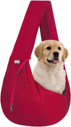 Small pet sling carrier showing safety hook attachment
