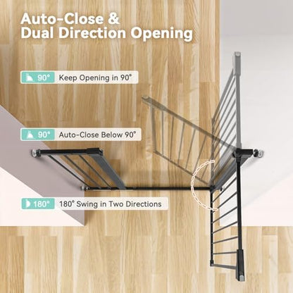Comomy extra wide steel pet gate protecting the bottom of home stairs.