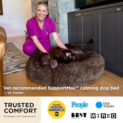 Bedsure SupportMax(TM) Calming Dog Beds Large Sized Dog - 36in Donut Washable Large Pet Bed,Anti-Slip Removable Cover,420GSM Round Anti-Anxiety Fluffy Plush Faux Fur Bed, Fits up to 80 lbs Pets - Image 3