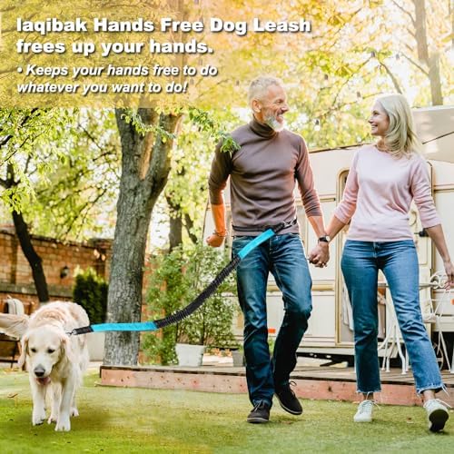 Adjustable waist leash for dogs fitting twenty six to forty three inch waists.
