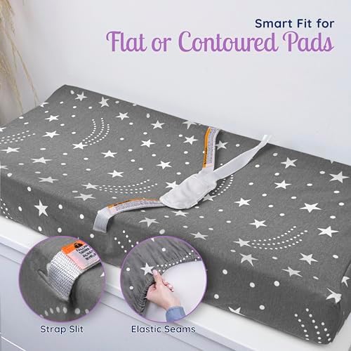 Grow Wild navy blue moon and constellation pattern changing pad cover.