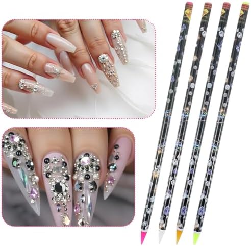 Close up of Bremorou adhesive wax tip picking up rhinestone