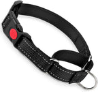Humane anti escape dog collar laid flat showing adjustable sliders