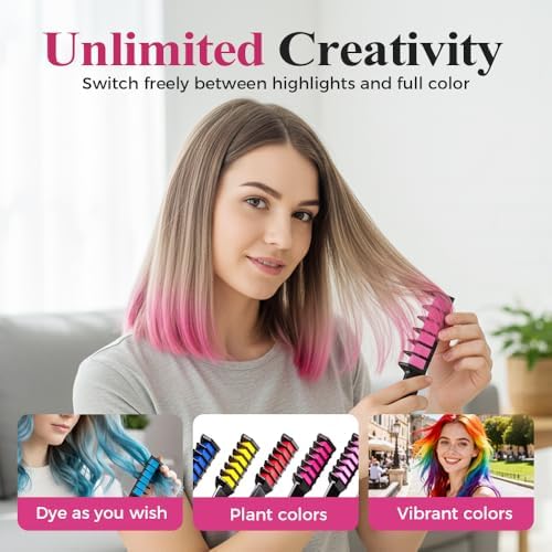 Festive Fun Hair Chalk Combs, 10 Colors Temporary Hair Color Comb Dye for Kids, Washable Makeup Stuff, Birthday Christmas Gifts for Girls Ages 4 5 6 7 8 9 10+, Safe DIY Party Cosplay (1 Set 6 Colors) - Image 4