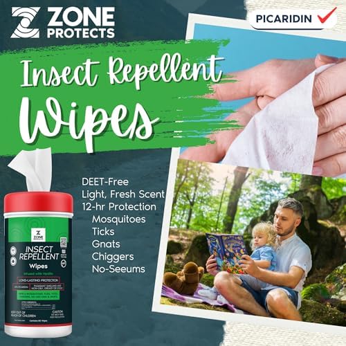 Zone Protects vanilla scented 20 percent Picaridin insect wipes packaging details