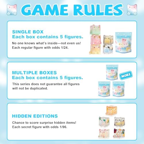 Glow in The Dark Figure, Square Cat Series Blind Box (5 Figures per Box) Random Style Action Figure Cute Blind Bag Collectible Toys - Mini Figures Mystery Box for Cat Lovers Birthday Gift & Desk Decor - Image 3