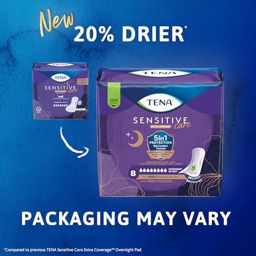 TENA bladder control pads for women overnight absorbency packaging side view