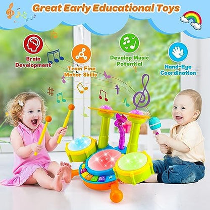 Montessori developmental toy for toddlers highlighting the integrated control buttons and volume adjustment