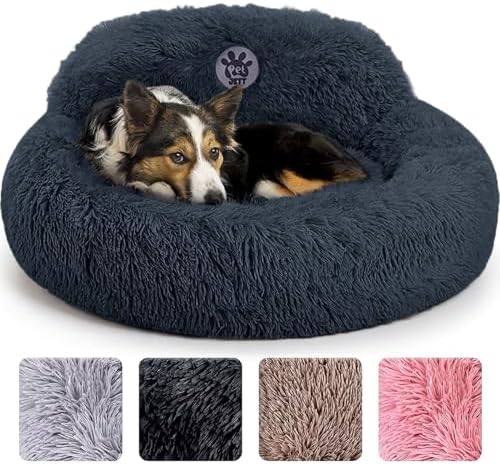 PetJett Calming Dog Bed Medium Size Dog - 30'' Donut Bed, Washable Dog Bed, Anti-Slip & Super Soft Fluffy Plush Round Dog Bed, Anti-Anxiety Premium Comfort Pet Bed, Fits Dogs Upto 45 lbs - Dark Grey - Image 2