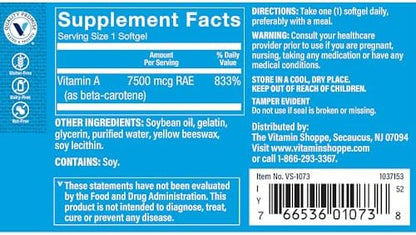 Imported pro-vitamin A carotenoid antioxidant dietary supplement label details