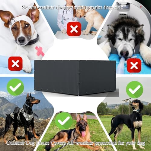 Weatherproof dog pen winter cover protecting against rain and snow.