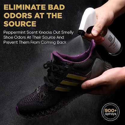Peppermint and tea tree oil shoe freshener bottle for athletic footwear