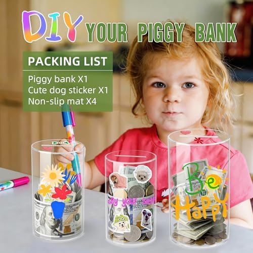 Thingrific durable clear money saving box being used by a child to deposit savings