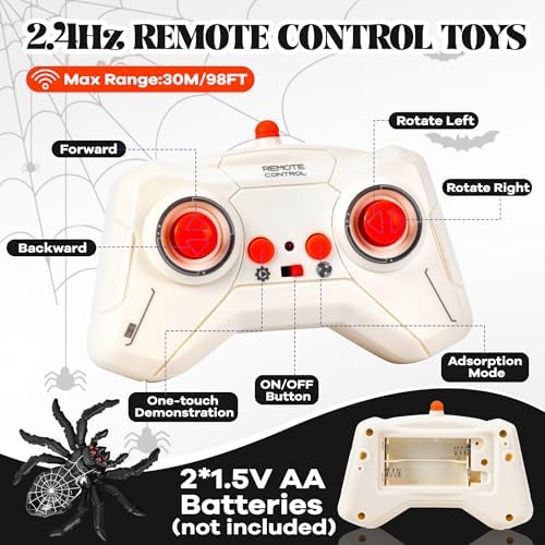 Black remote control spider toy climbing a smooth glass surface